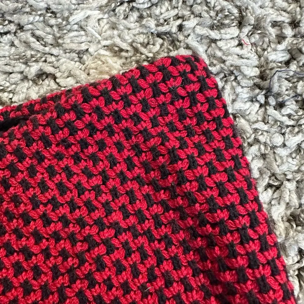Talbots Lambswool Red Black Houndstooth Check Infinity Collar Scarf Women's